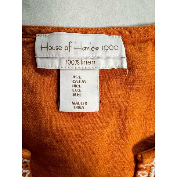 House‎ of Harlow 1960 Linen Boho Embroidered Top Large Orange - Picture 8 of 9